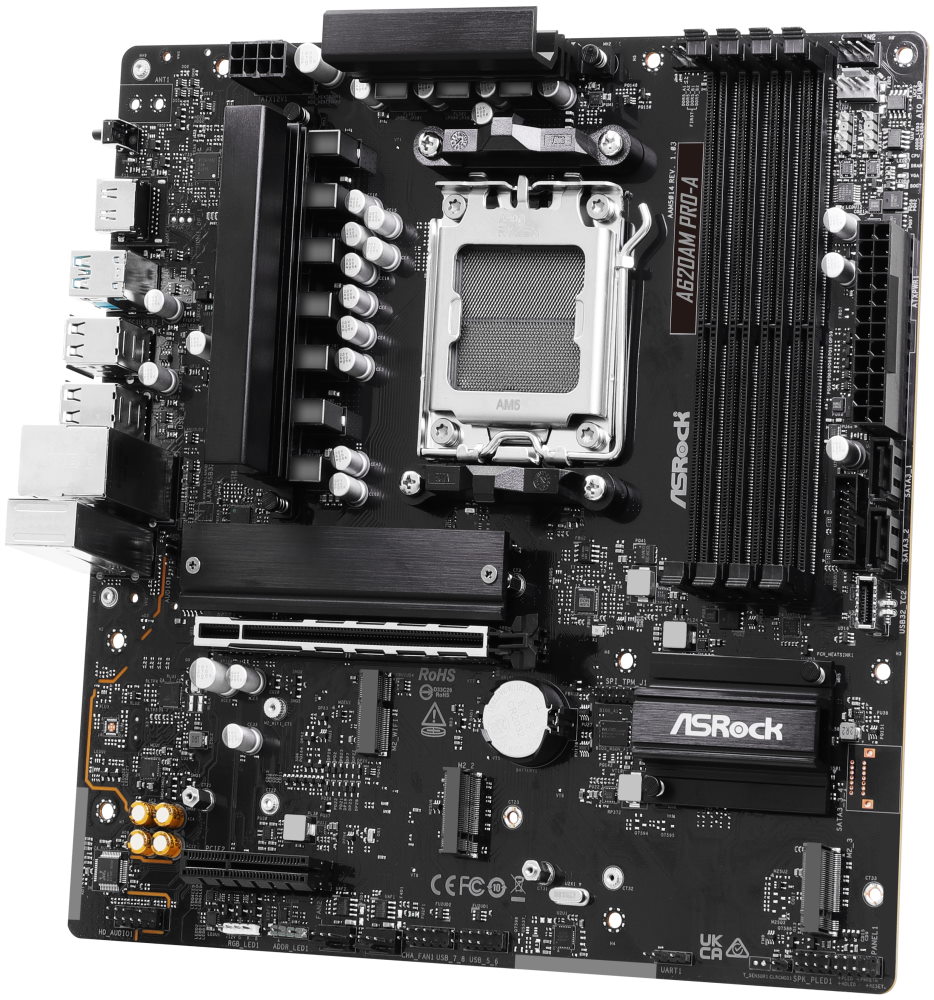 ASRock A620AM Pro-A / AMD A620A / AM5 / 4x DDR5 DIMM / 3x M.2 / HDMI / USB-C / mATX